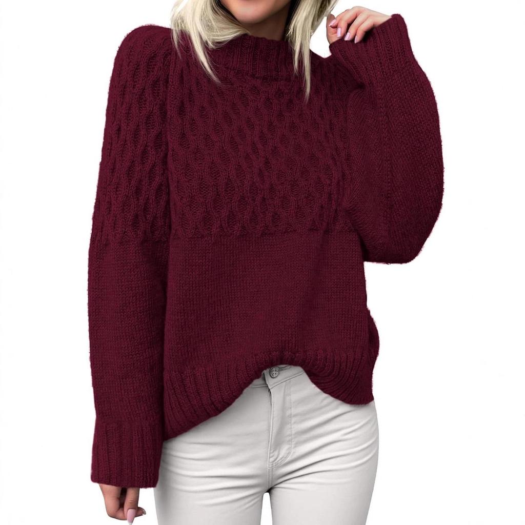 Cross Europe 2026 Women's High Neck Cable Knit Long Sleeve Pullover - Autumn/Winter Style