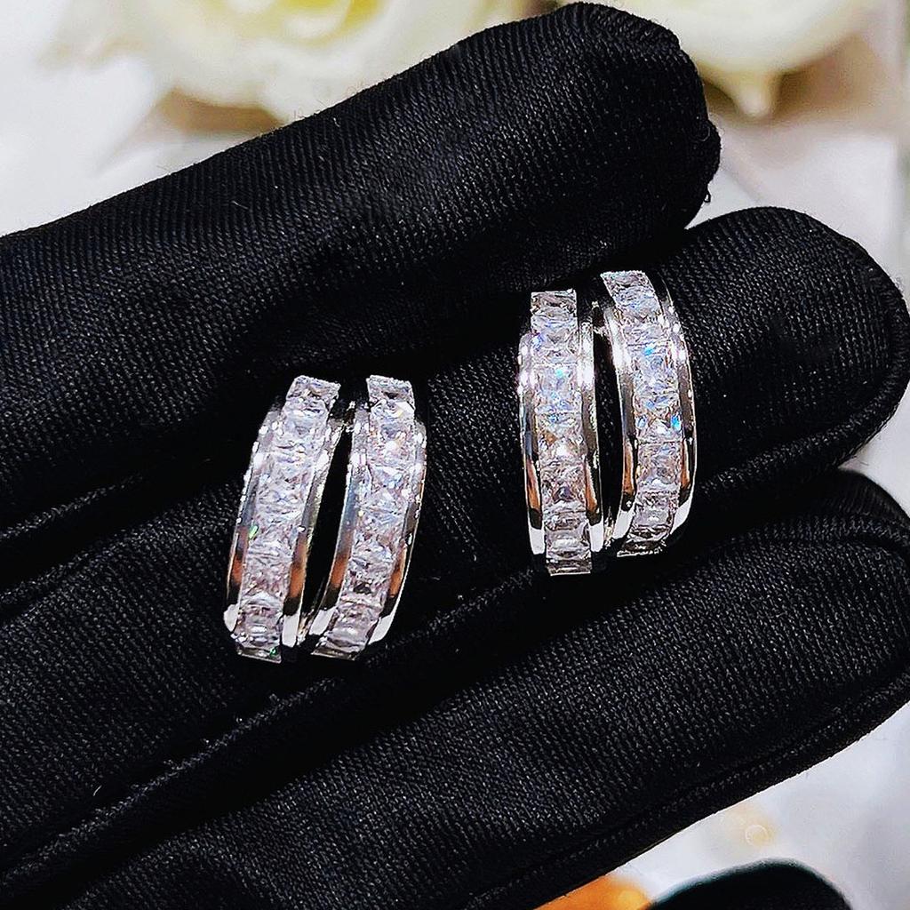 Bling Bling Brilliant Zircon Stud Earrings With 925 Stamps Luxury Double Layer Full Diamond Earrings Party Birthday Jewelry Gift
