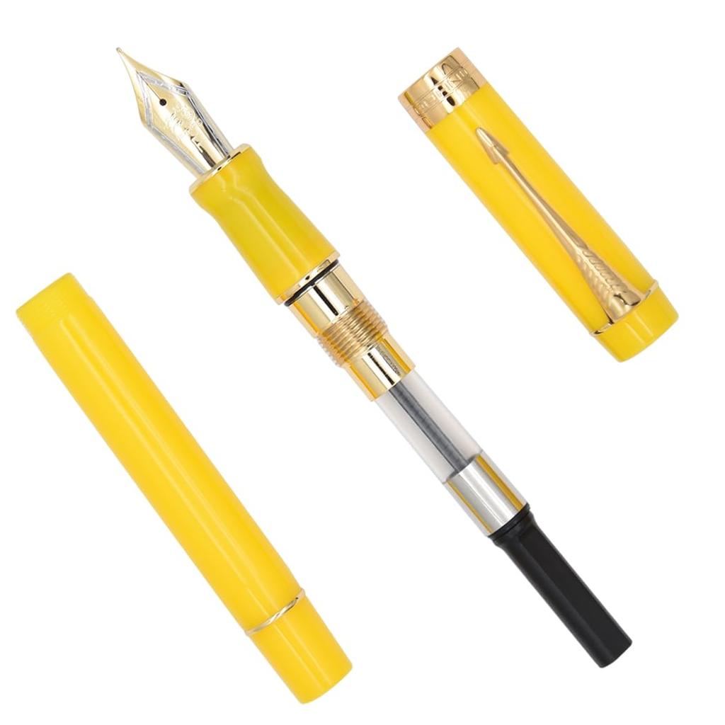 Ranvi Jinhao 100 Classic Yellow Color Gold Clip Fountain Pen F Nib with Converter and Pen Box