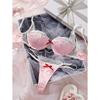 Pink girl lace small plaid contrasting colors sexy lingerie set