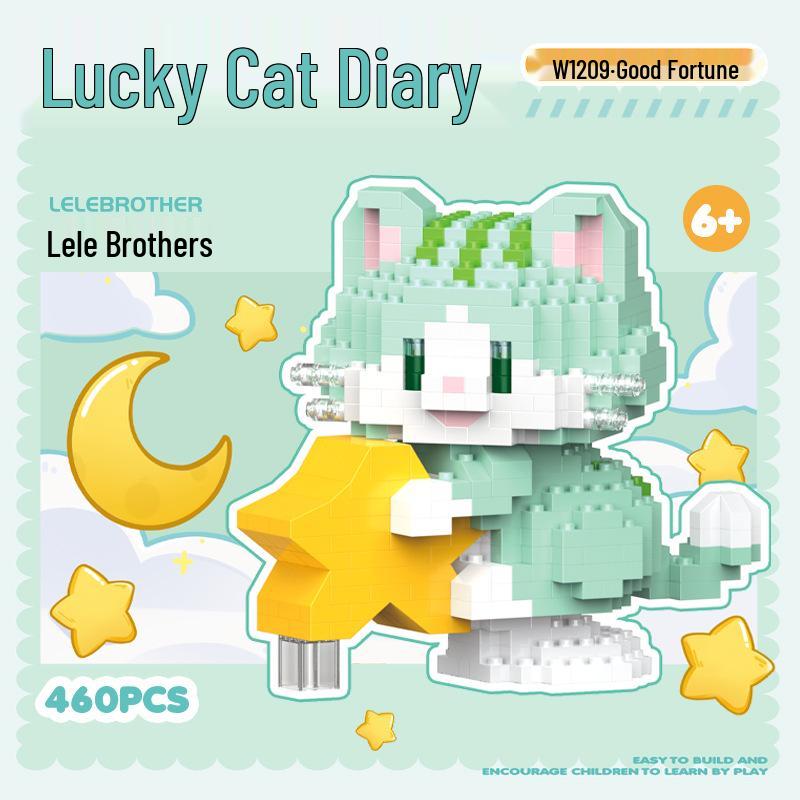 Lele Brothers Educational Cartoon Lucky Cat Micro Building Blocks Toy