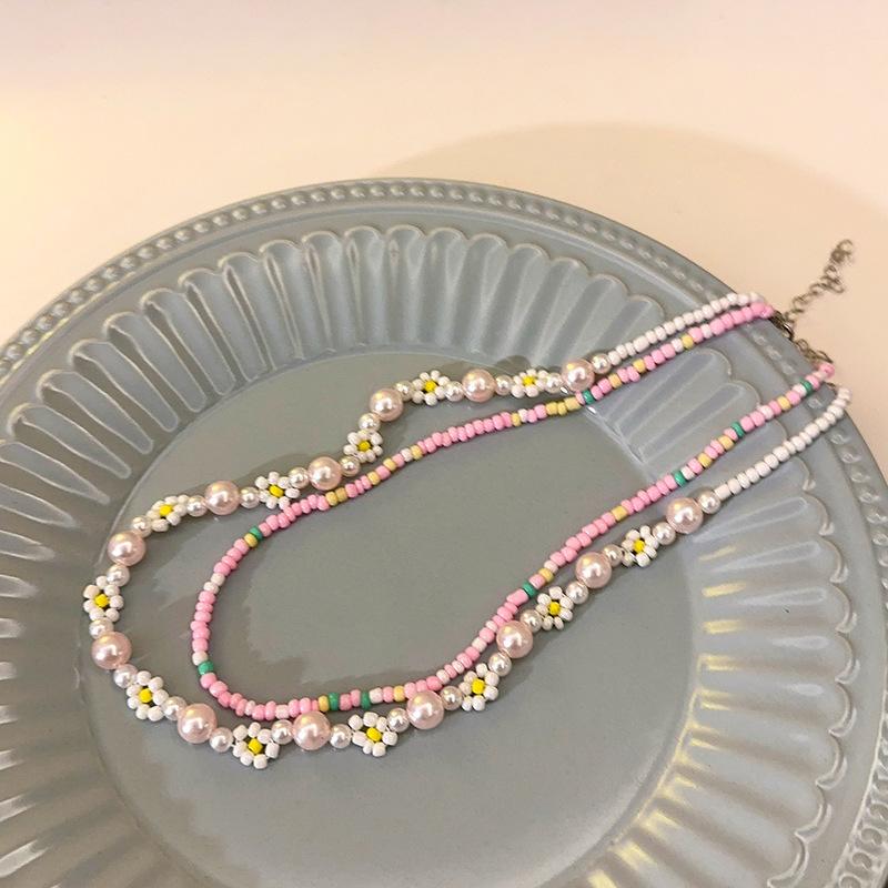 2 Stück/Set Sommer Strand Böhmisch Bunt Perlen Halskette für Damen Mädchen Blumen Perlen Halsketten Handgefertigt Urlaubs Schmuck Geschenke