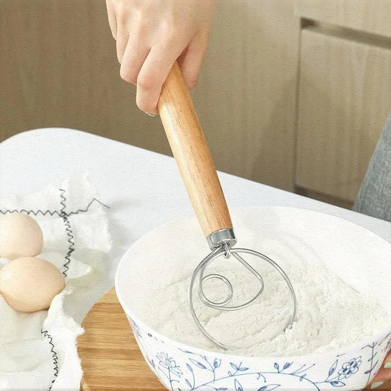 Modern Simple Wooden Egg Beater With Stainless Steel Mixing Rod For Kitchen Daily Use