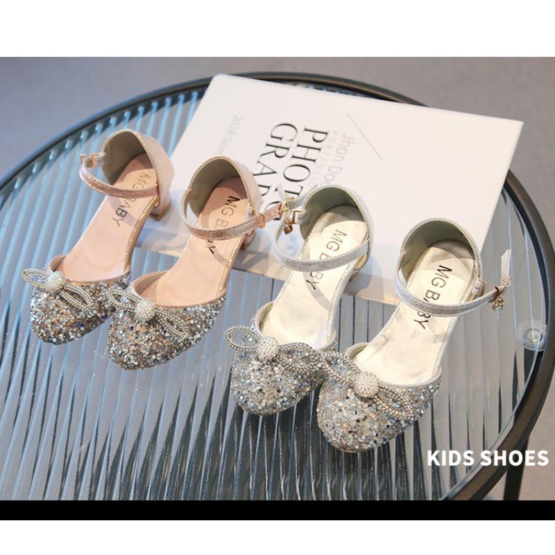 Girls Korean Style Princess Crystal Closed Toe High Heel Dance Sandals