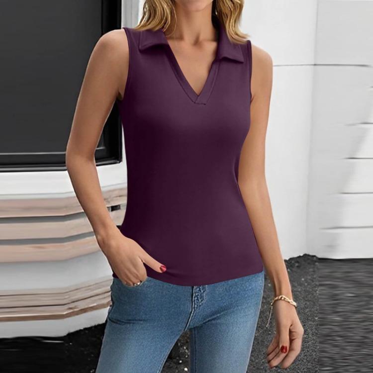 Women s Summer Casual V Neck Sleeveless Solid Color Tight Tank Top Fashion Trendy Top S