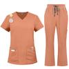 Summer Work Uniform Set Women Thin Pants Quick Dry V Neck Short Sleeve Top Home Outerwear