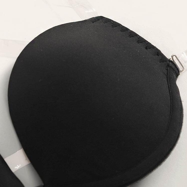 Women's Lingerie Gathered Push Up Bra Solid Brassiere Sexy Non-slip Underwear Top with Clear Straps