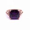 Original Design High Quality Glossy Light Luxury Purple Gems Ring Rose Gold Square Amethyst Rings for Women Wedding Zircon