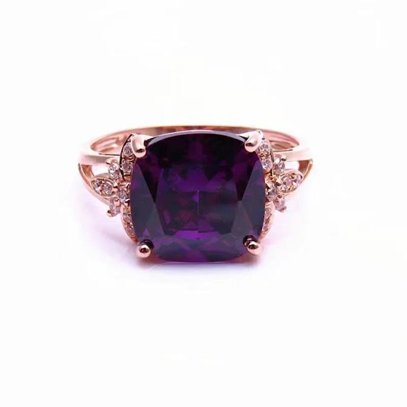 Original Design High Quality Glossy Light Luxury Purple Gems Ring Rose Gold Square Amethyst Rings for Women Wedding Zircon