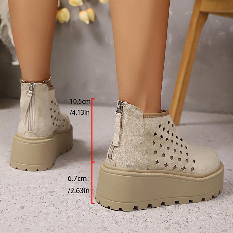 

Fashion Faux Suede Zip Decor Wedges Boots Women Hollow Out Thick Sole Non Slip Summer Boots Woman Plus Size Chunky Platform Ankle Boots 42 бежевый