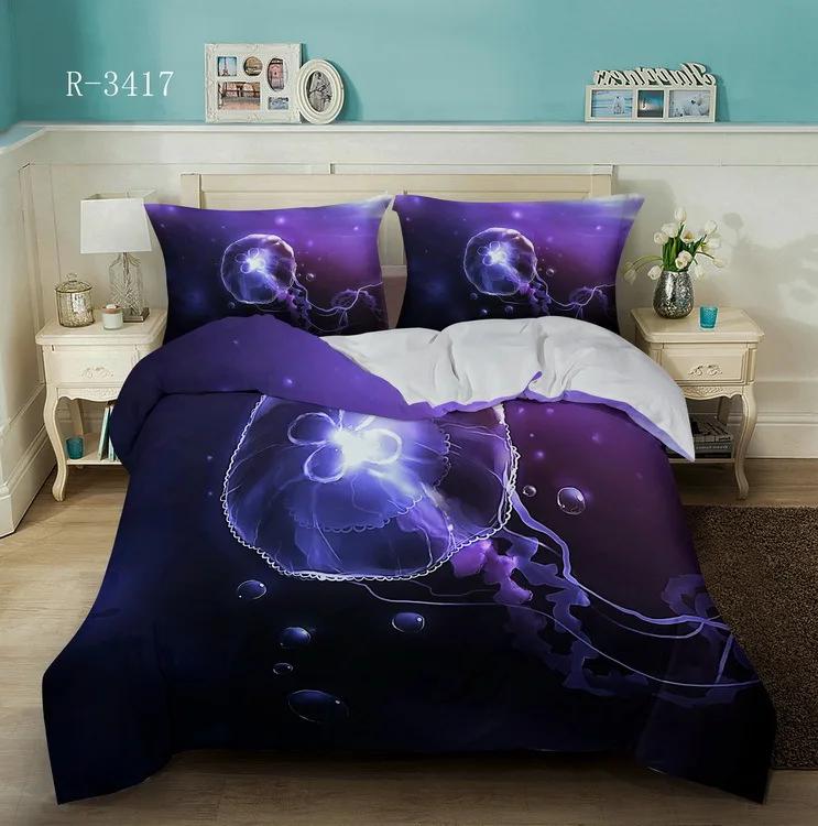 Huse de pilotă decorative cu meduze colorate, mărime King/Queen, Huse de plapumă cu animale subacvatice, Huse de cuvertură cu tematică marină pentru copii și adolescenți