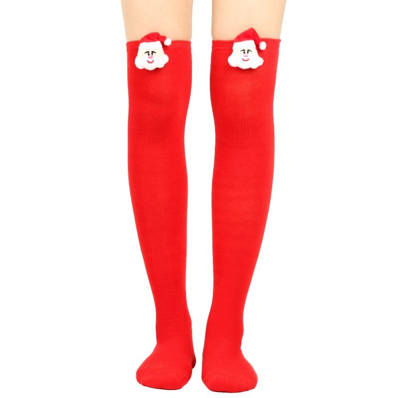 Women Cute Plush Santa Claus Striped Over Knee Long Socks Thigh High Stockings for Christmas Cosplay Costume Hosiery
