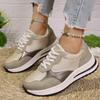 Large size slope heel platform sports and leisure shoes women's new fashion splicing four-season single shoes