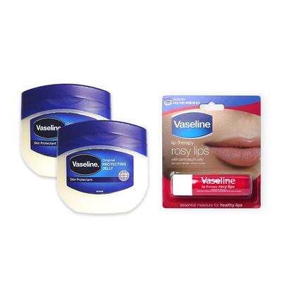 Vaseline Original Pure Skin Jelly 50 мл x 2 + Vaseline Lip Therapy Stick Rosy Lips Lip Balm, 3