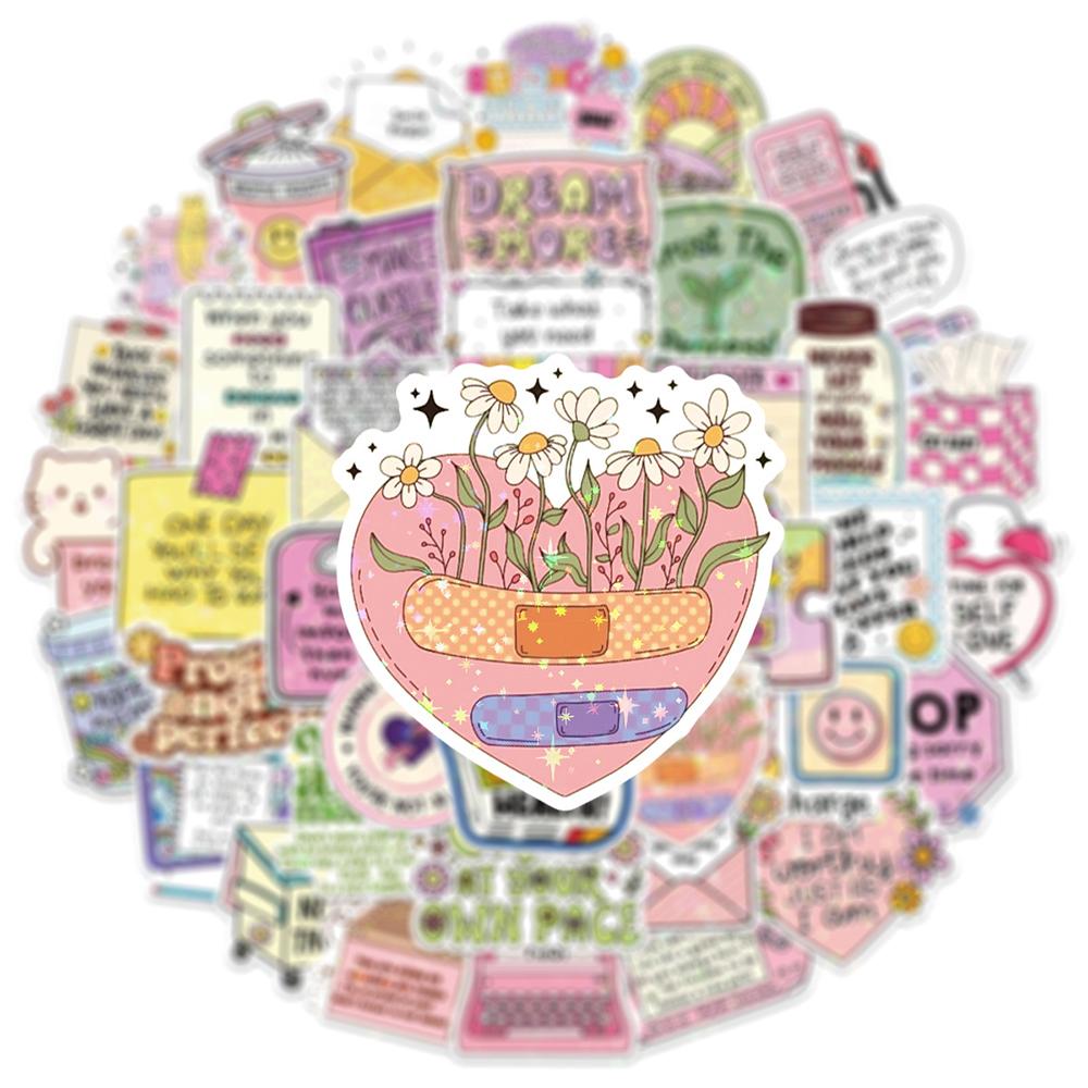 10/30/50Pcs Funny Cartoon Laser Inspirational Quotes Aesthetic Stickers Diy Luggage Phone Scrapbook Waterproof Cute Sticker Pack