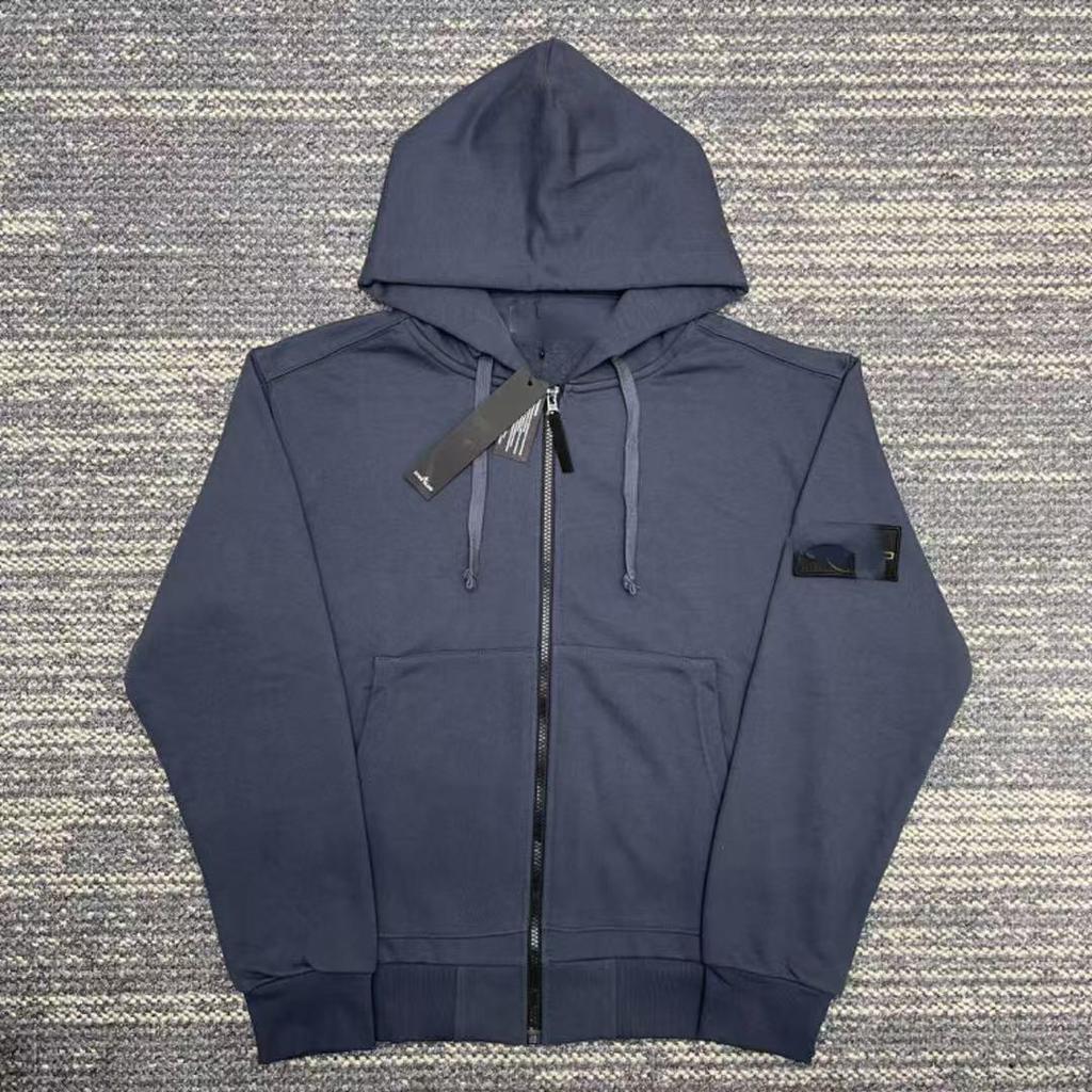 Korrekt STON Unisex Sten Skjorta: Höst/Vinter Huvförsedd Raglanärm med Dragkedja Träningsjacka, Enfärgad Märkesstil.