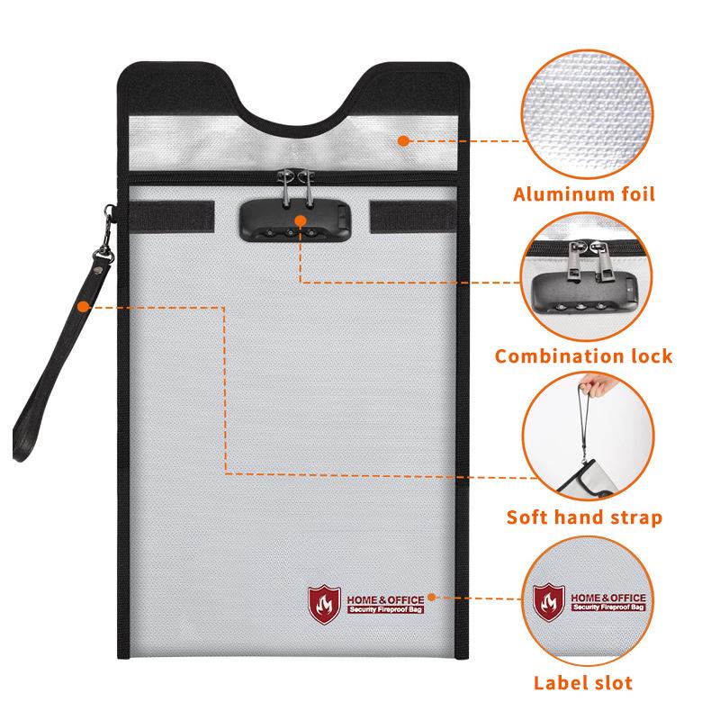 Wasserdichte feuerfeste Dokumententasche mit Reißverschluss und Zahlenschloss Tragbare Tasche für Notizbuch-Computer Faraday-Taschen für Handys und Schlüsselanhänger