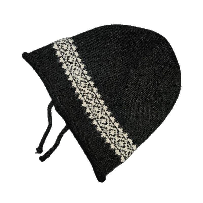 Retro Drawstring Stacking Hat Women's Fashion Autumn and Winter New Big Head Circumference Wool Hat Simple Warm Jacquard Knitted Hat