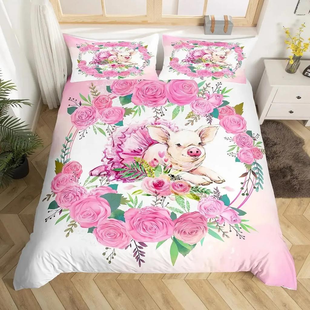 Unicorn Duvet Cover Set Floral Unicorn Bedding Sets Galaxy Constellation Comforter Cover Magical Fantasy Botanical Quilt Cover
