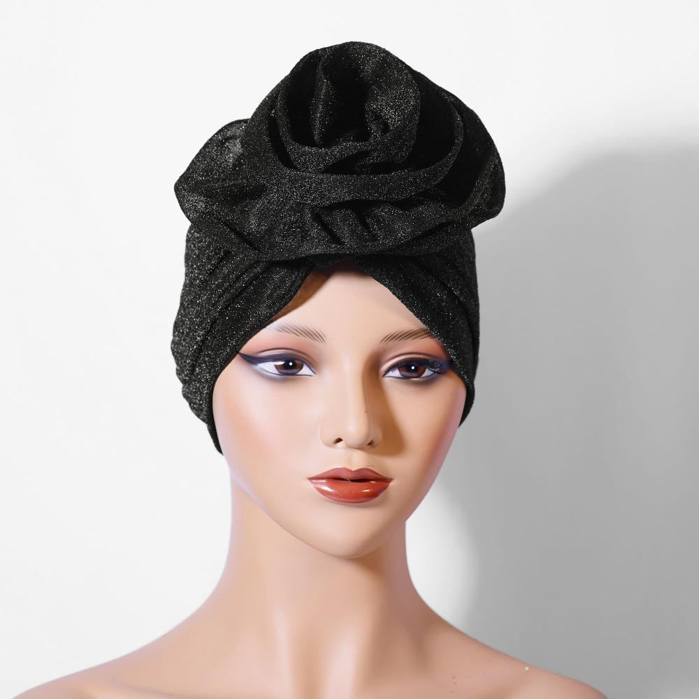 Headwear African Turban Caps Raw Silk Bonnet Elegant Head Wraps Party Headgear