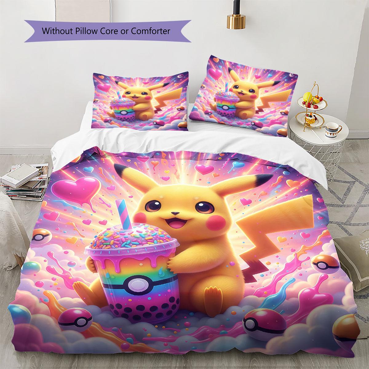 

Pokemon drinks Pattern Bedding Quilt Set Quilt Cover Pillowcase Home Decoration Birthday Gift (1 * duvet cover + 2 * pillowcase, without core) 135x200cm