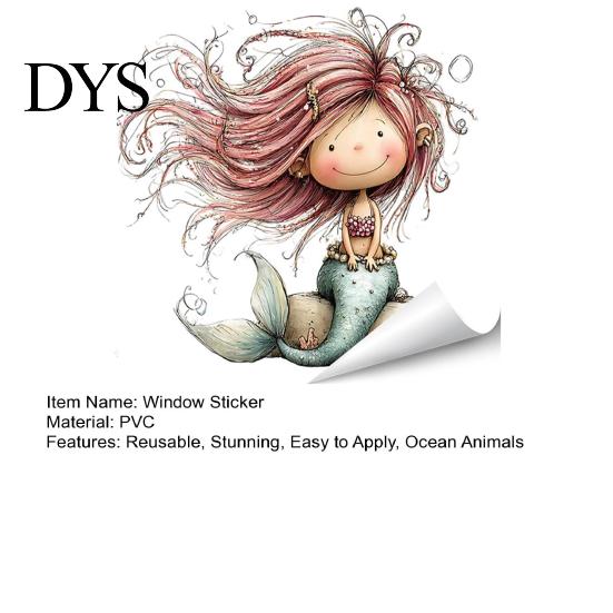 Repositionable Window Sticker under The Sea Mermaid Clings Ocean Animal Whale Turtle Octopus Static Cling Decal Seahorse Anti-Collision Glass
