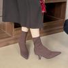 Flying woven high-heeled fashion boots for women, Europe, America 2025 spring and autumn new thin heels pointed sleeves elastic thin socks boots f