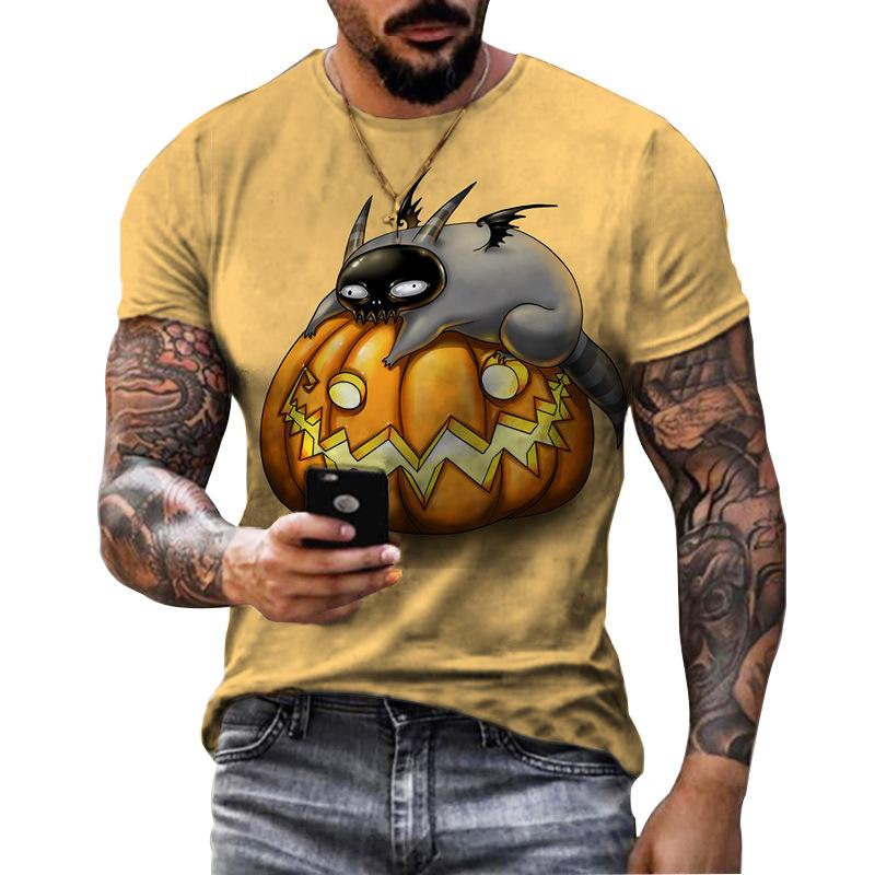 Summer Round Neck 3D Halloween Print Top Fashionable Casual Short Sleeved Men's T-shirts