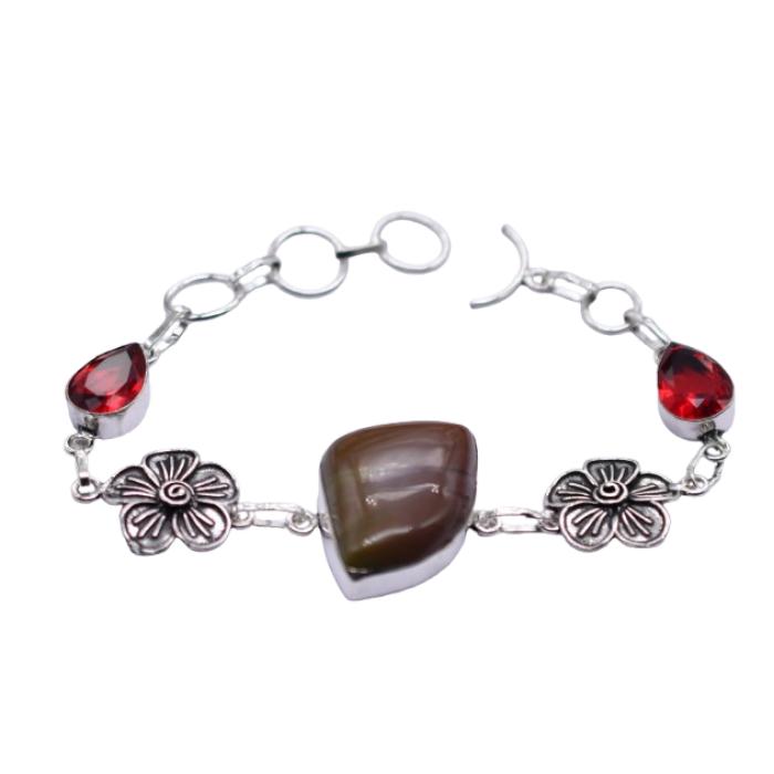 Jasper Red garnet Gemstone Silver Plated Handmade Bracelet Jewelry 114