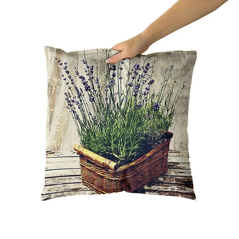 Happy Easter Day Purple Flower Pillow Case Hydrangea Lavender Rose Forest Pillowslip  Cushion Covers Sofa Living Room
