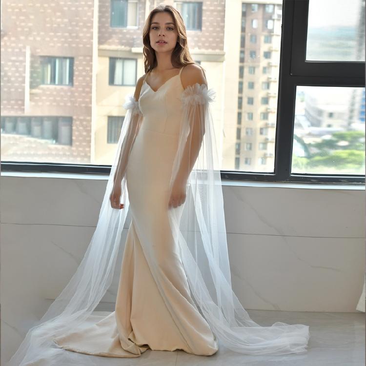 Flowy Tulle Bride Sleeve Covers Elasticated Wristband Seamless Integration For Evening Gowns And Photo Props