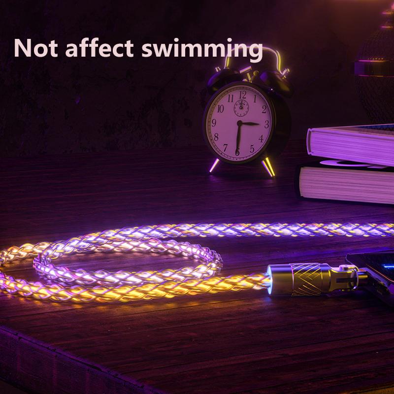 Cavo di ricarica USB luminoso RGB Flow da 6A con rotazione a 180 gradi, tipo C, per telefono Android, per Samsung S10 S20, Xiaomi mi 11, cavo di ricarica dati