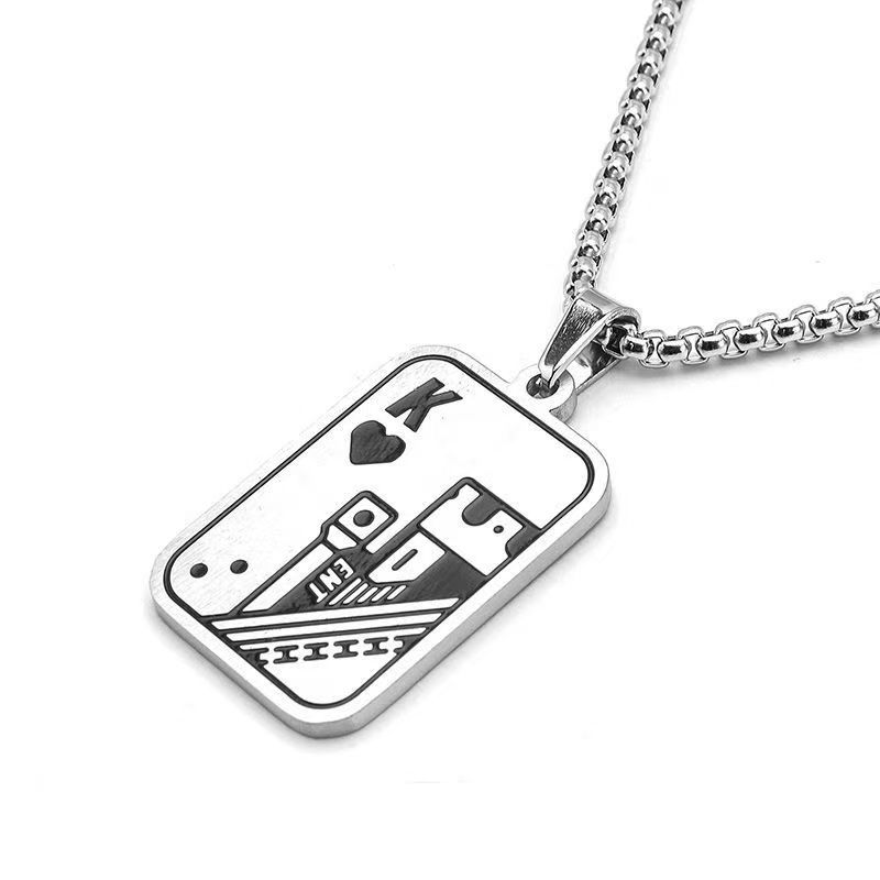 Poker Spades AK Necklace Hip Hop Personality Cross Pendant Sweater Chain Women's Stainless Steel Jewelry Accessories