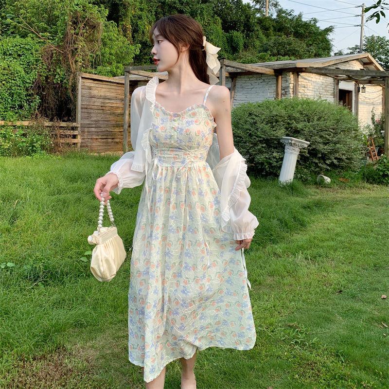 Large Size Sweet and Gentle Dress Waist-skimming Halter Floral Dress Chiffon Dress