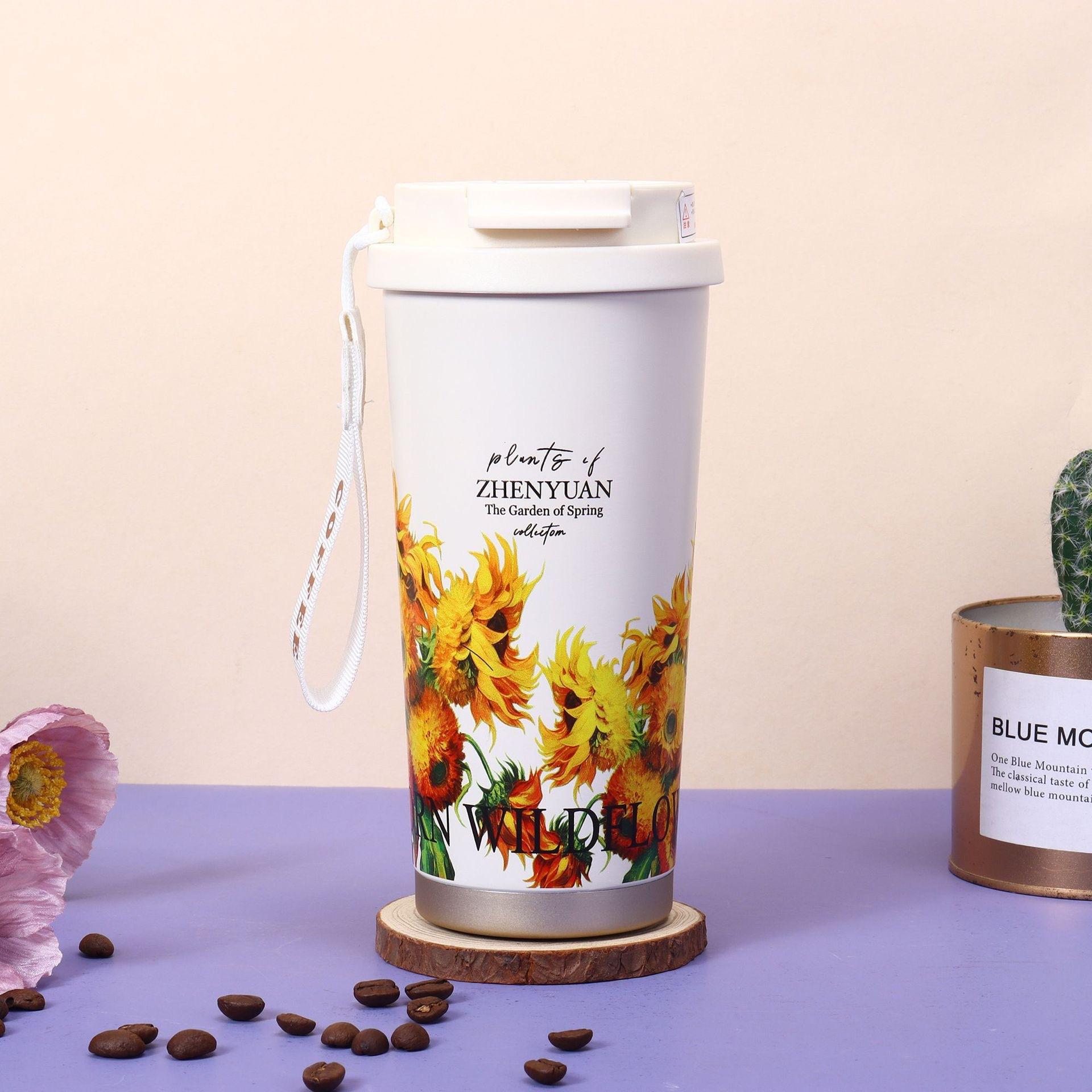 

316 Stainless Steel Tumbler Coffee&Cold Cup Large Capacity Insulated Travel Mug Portable with Carry Strap for Hot & Cold Drink 530ml
