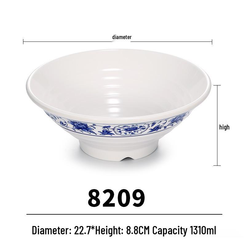 Blue & White Melamine Noodle Bowl: Imitation Porcelain Tableware for Ramen, Soup, Wonton, or Beef Noodles in Noodle Shops