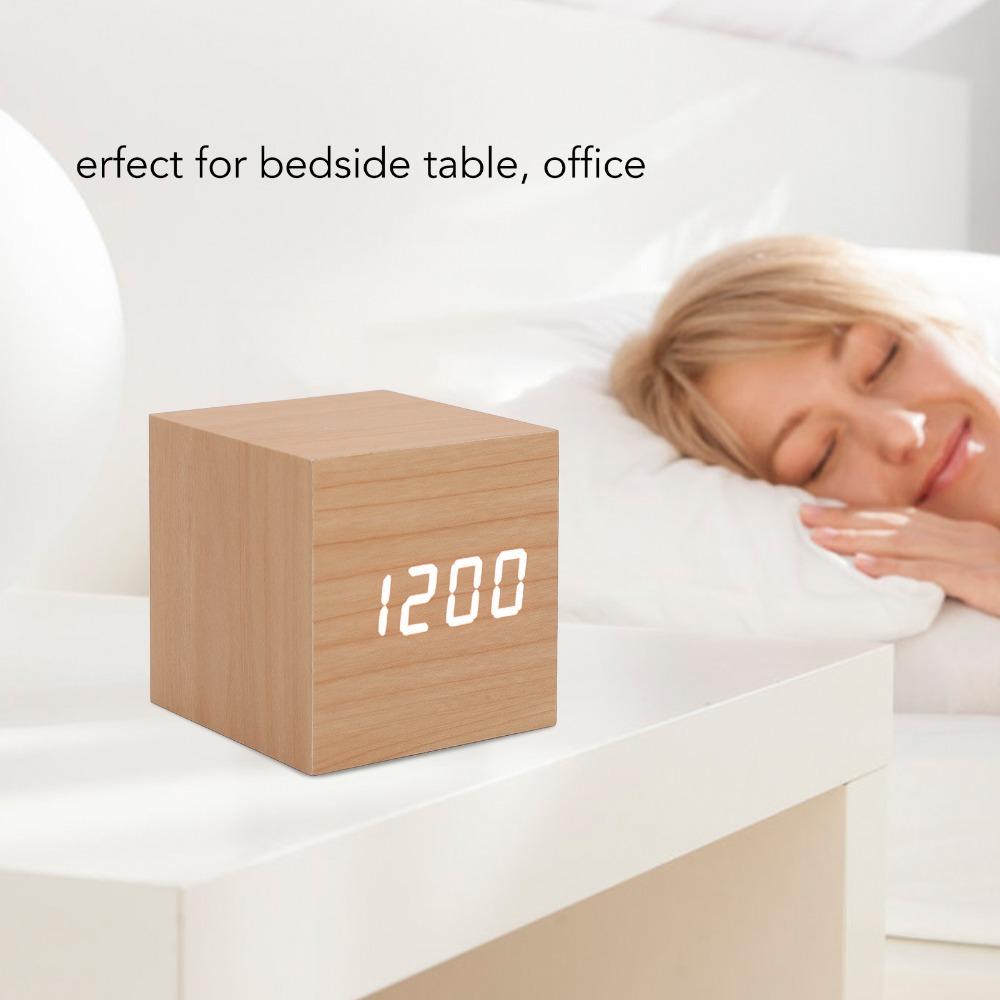 Portable Large Display LED Wood Clock Square Shape Wooden Alarm Clock Digital Alarm Clock Home Decoration