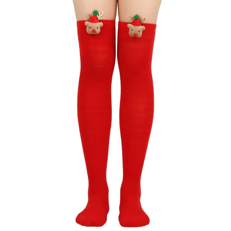 Womens Over Knee Socks Christmas Reindeer Striped Long Santa Claus Accessories