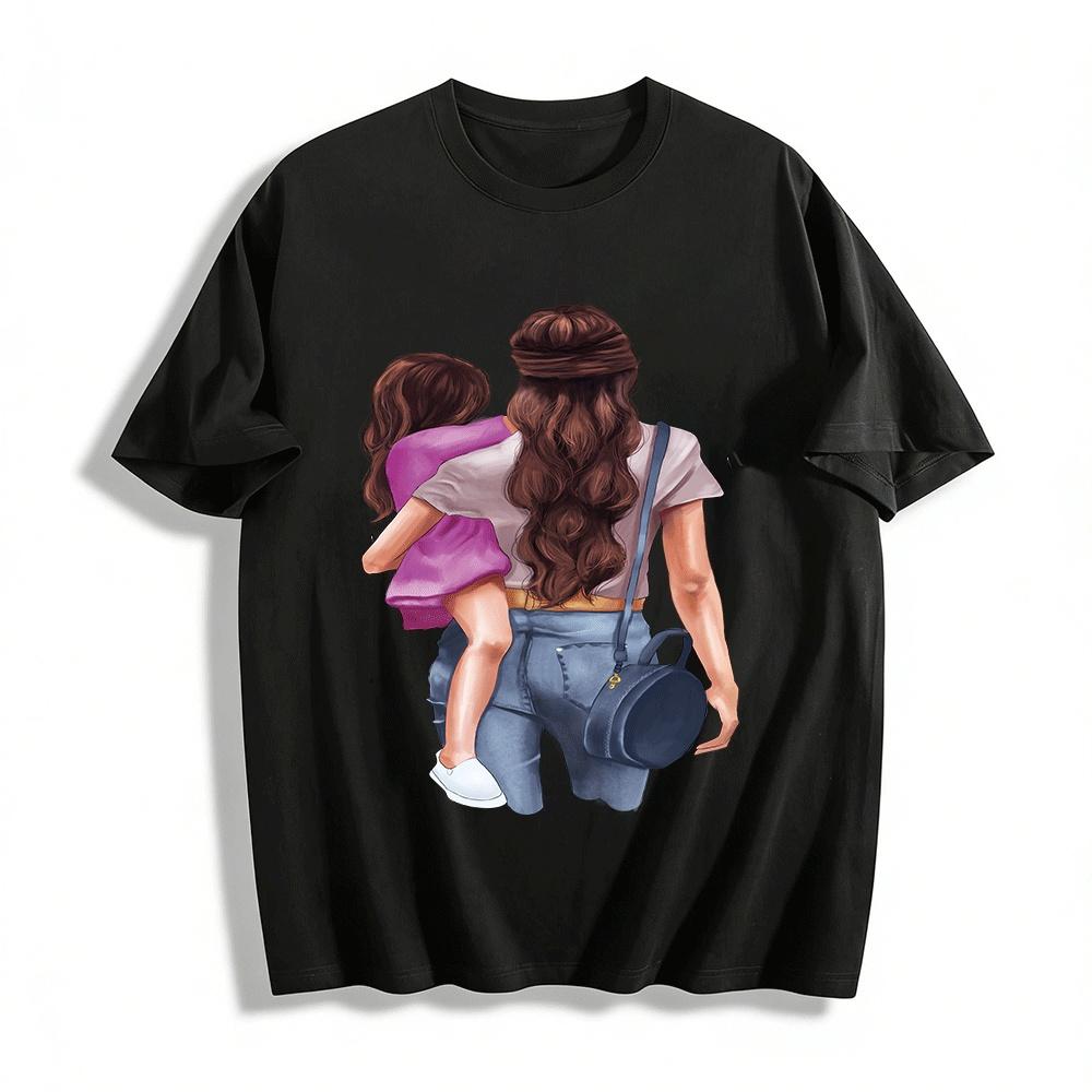 

Mother Daughter Back Print Casual Tender Love Themed Daily Top Pure cotton T-shirt XXS