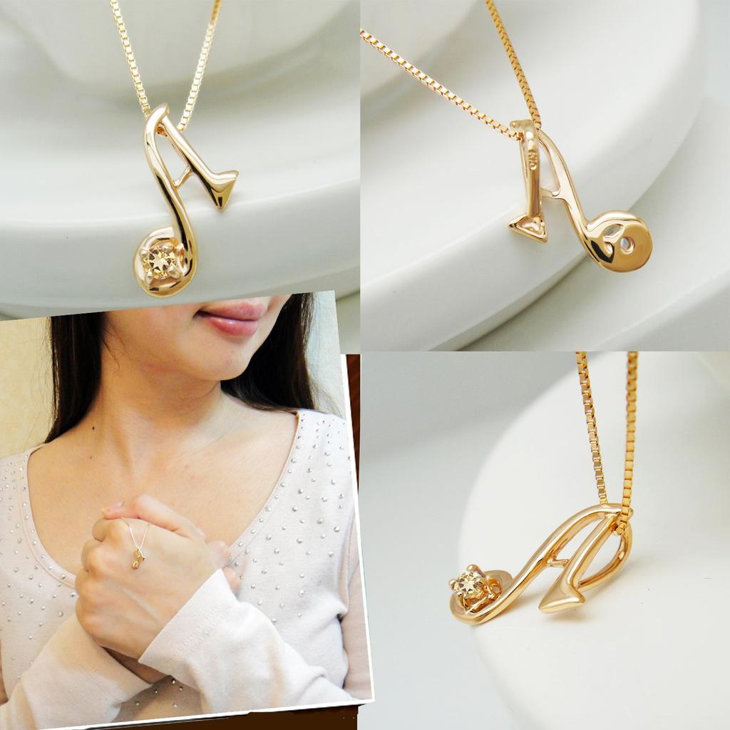 miwahouseki Initial A Pink Gold Alphabet Necklace with Your Choice of Birthstone [Miwahouseki] (November Citrine)