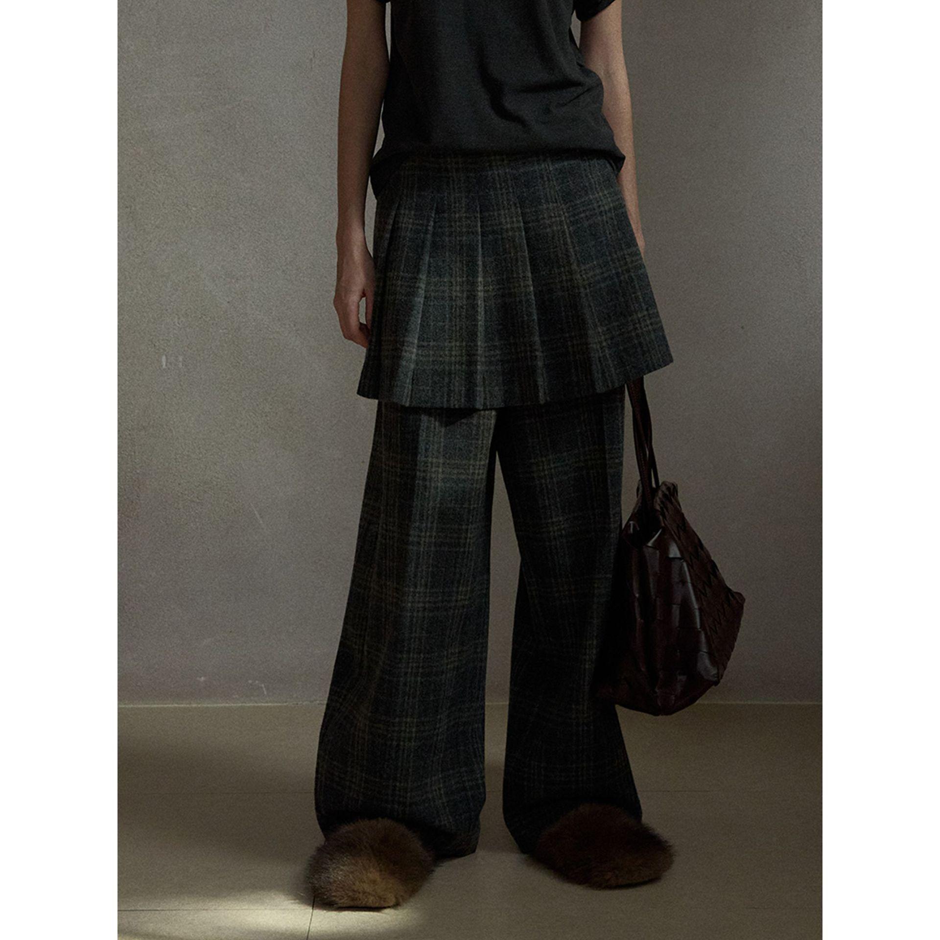 

COLNE New Early Spring Wool Retro Plaid Hot Stamping Casual Pants C5547 темно-серого
