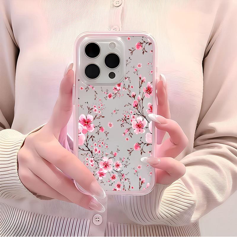 Pink Plum Blossom TPU Transparent Pink Silicone Soft Phone Case For iPhone 17 16 15 14 13 12 11 Pro Max 15 Plus Shockproof Cover
