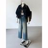 Short Denim Jacket Work Style Spring Fall Casual Pocket Thin Blouse