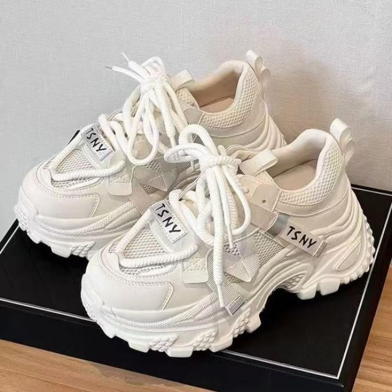 

Platform dad shoes women s 2025 spring new leather versatile breathable mesh sneakers lightweight casual white shoes 40 бежевый