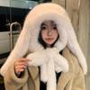 Plush Bunny Earmuff Hat With Scarf For Winter Warmth And Adjustable Fit