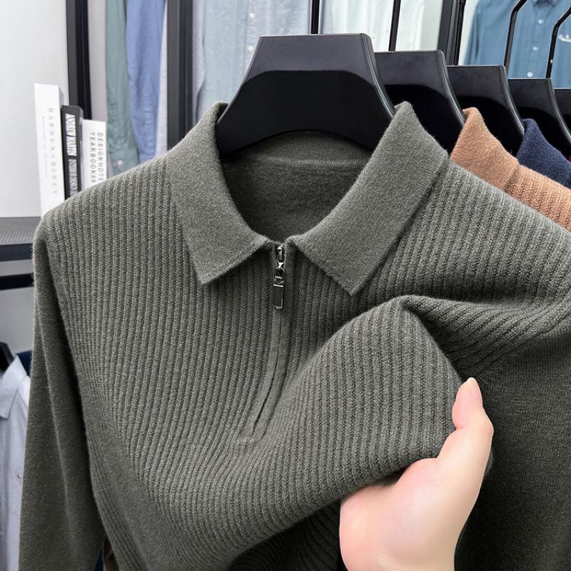 

Men s 100% Pure Wool Lapel Sweater - Autumn/Winter 2025 Middle-aged Dad Knit Base Layer XL