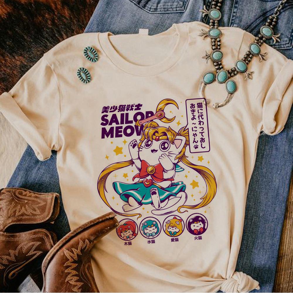 80s Moon Cat t shirt Women comic Japanese harajuku tshirts feUnisex 2000s anime funny clothes