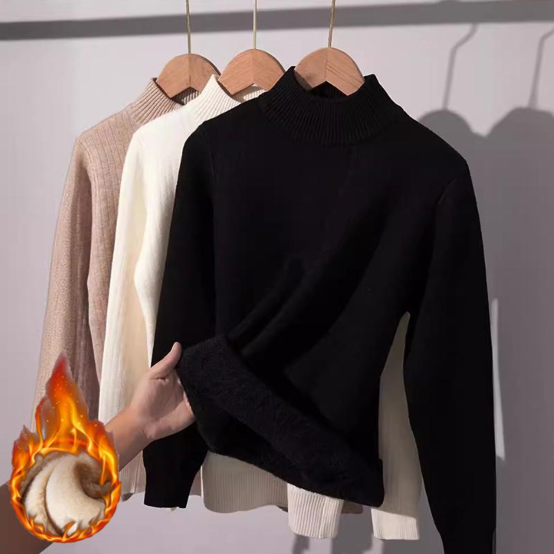 2026 Autumn Winter Turtleneck Sweater Women Elegant Thicken Velvet Lined Warm Sueter Knitted Pullover Warm Versatile Knit Tops