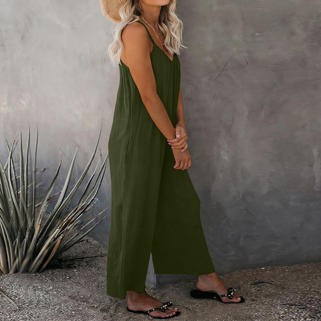 Tuta da donna a tinta unita senza maniche con taschino sul petto Jumpsuit casual