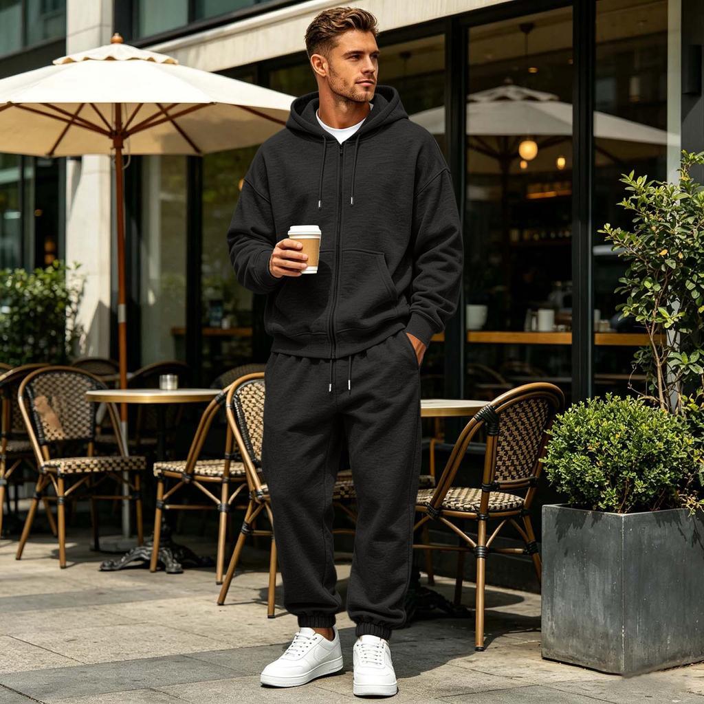 Herren Color Zip-Up Hoodie und Jogginghosen Set Lockerer Schnitt Drop Shoulder 2-teiliger Trainingsanzug
